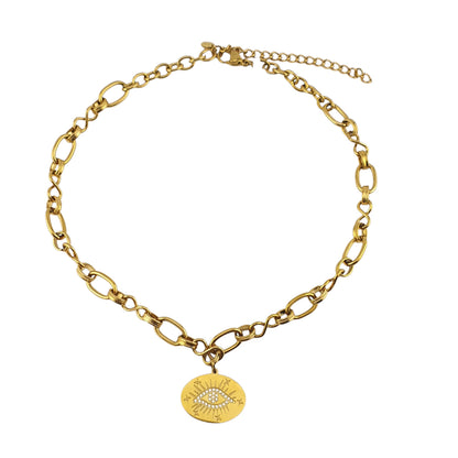 Cadena oval grapa e infinito y placa ojo oval