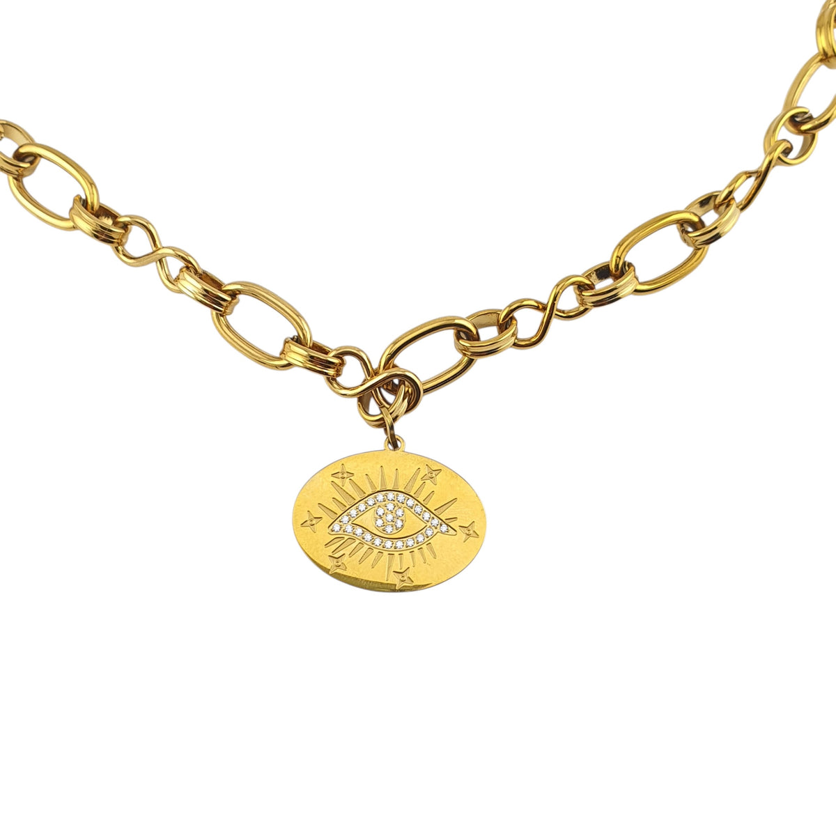 Cadena oval grapa e infinito y placa ojo oval