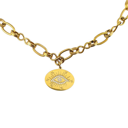 Cadena oval grapa e infinito y placa ojo oval