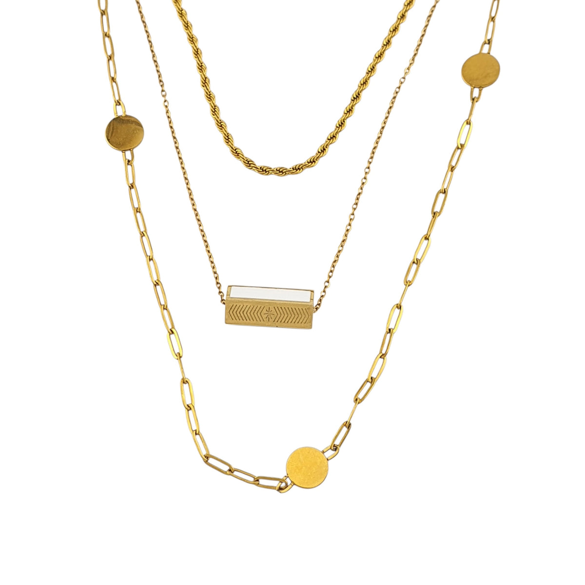 Cadena triple link 3 monedas con hexagono