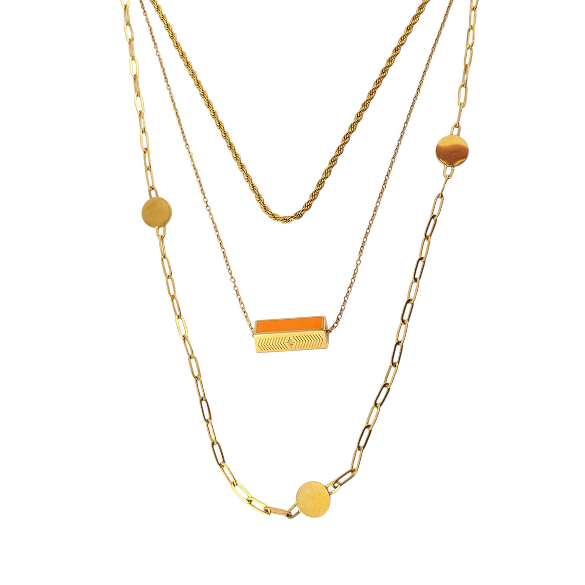 Cadena triple link 3 monedas con hexagono