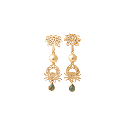 Arete largo cangrejo palmera filigrana