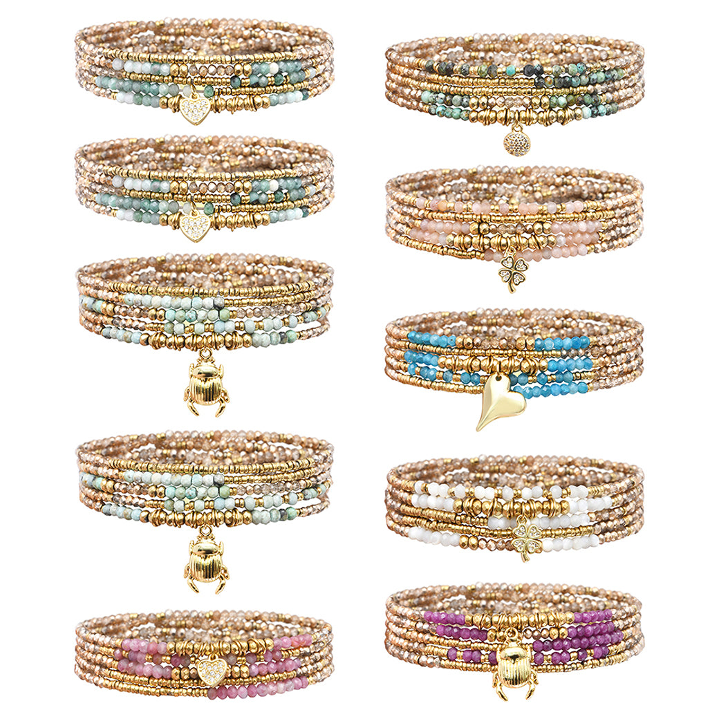 Pulsera 5 vueltas mix piedras naturales charm