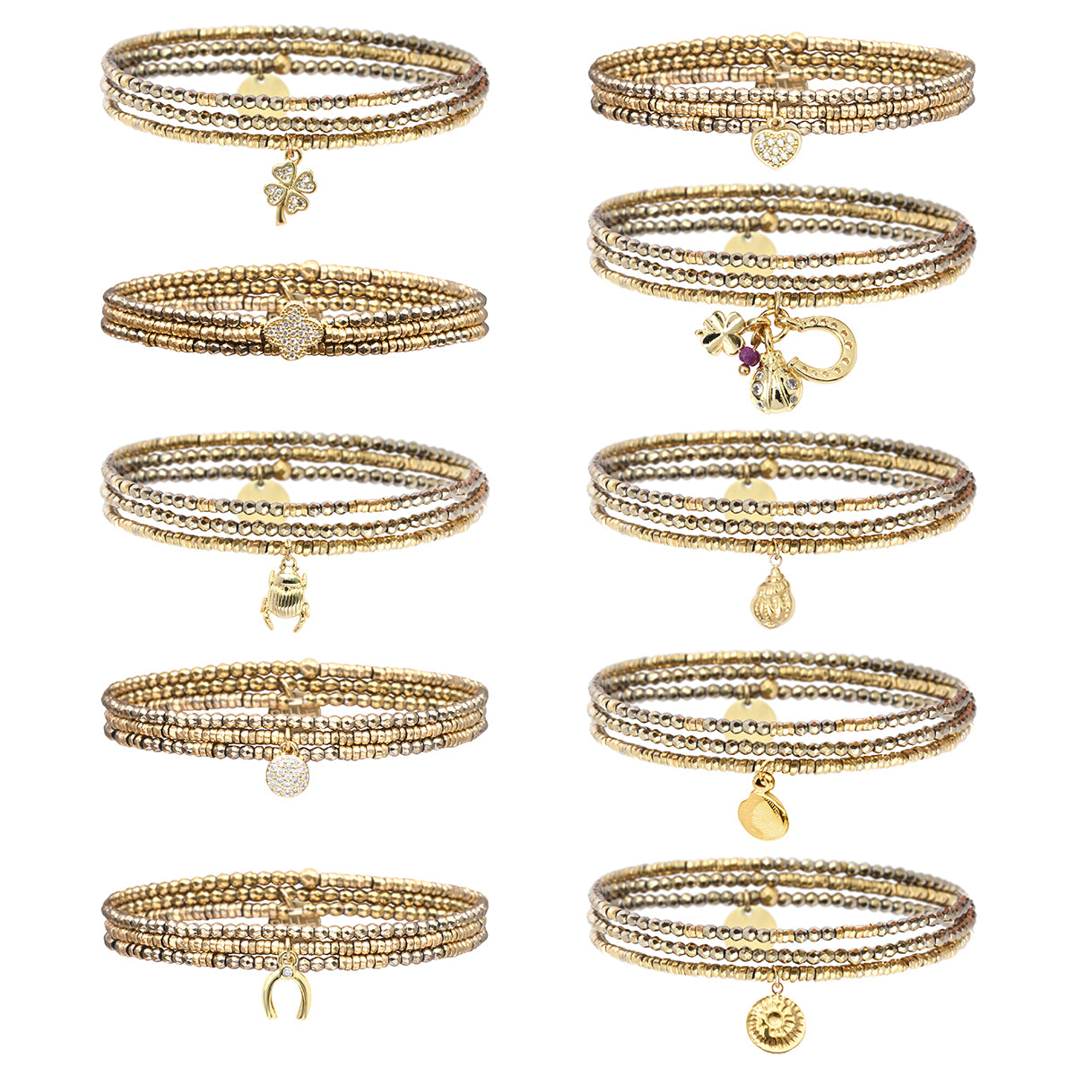 Pulsera 3 vueltas hematitas y 1 charm