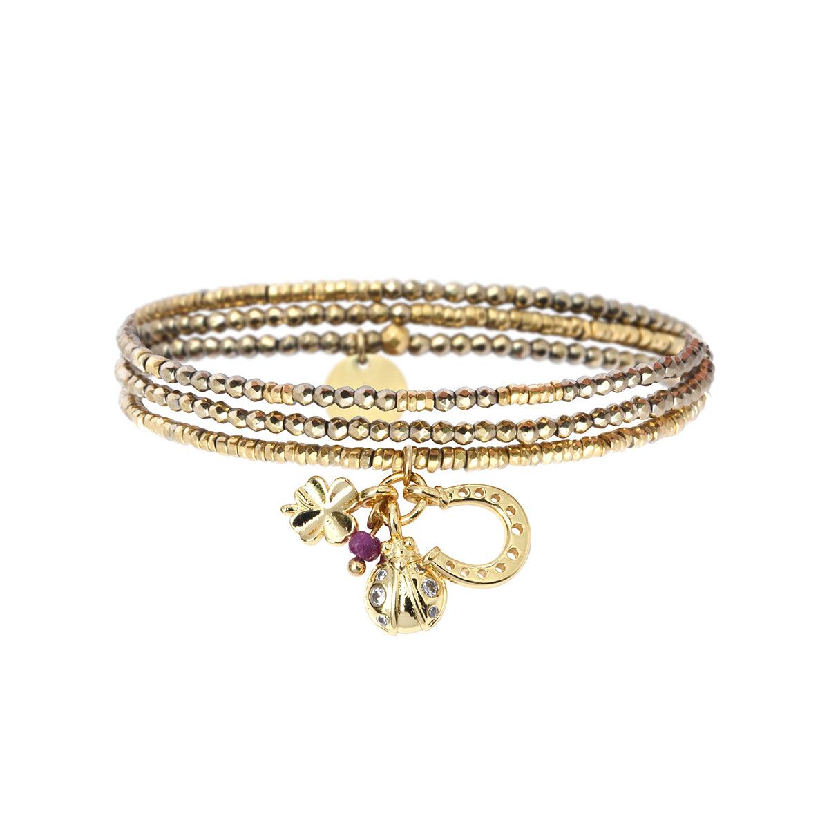Pulsera 3 vueltas hematitas y 1 charm