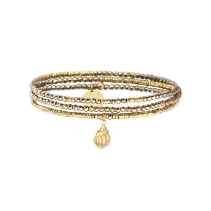 Pulsera 3 vueltas hematitas y 1 charm