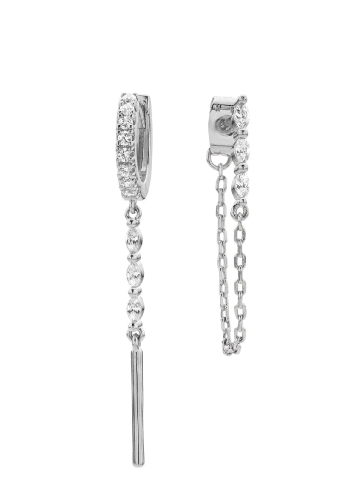 Huggie y arete 3 ovalos poste y cadena al poste