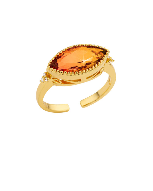 Anillo oval ambar montaje alto 2 circonias lateral