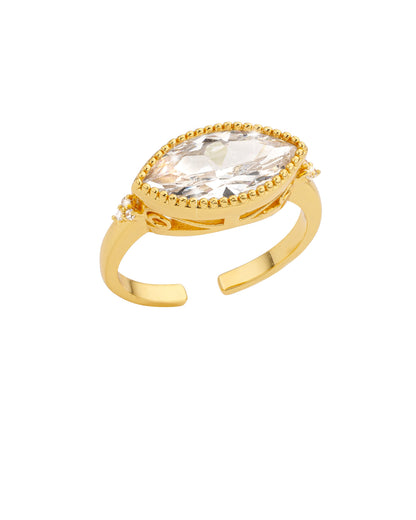 Anillo oval ambar montaje alto 2 circonias lateral