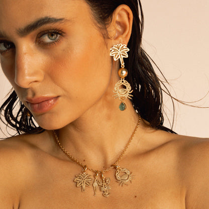 Arete largo cangrejo palmera filigrana