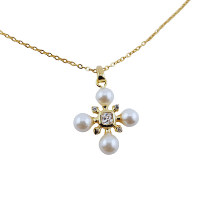 Cadena cruz chunky perla sintetica cuadro