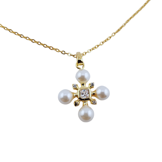 Cadena cruz chunky perla sintetica cuadro