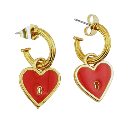 Arracada corazon candado enamel