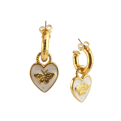 Arracada media corazon mariposa enamel