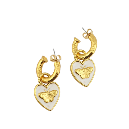 Arracada media corazon mariposa enamel