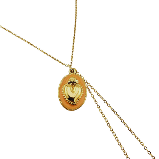 Cadena Lariat corazon y perlas