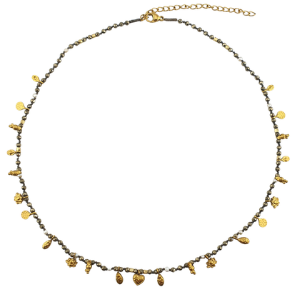 Collar de cristal gris con lotto corazon y oval