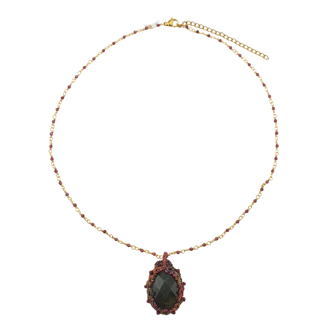 Cadena piedra tejida con  engarce