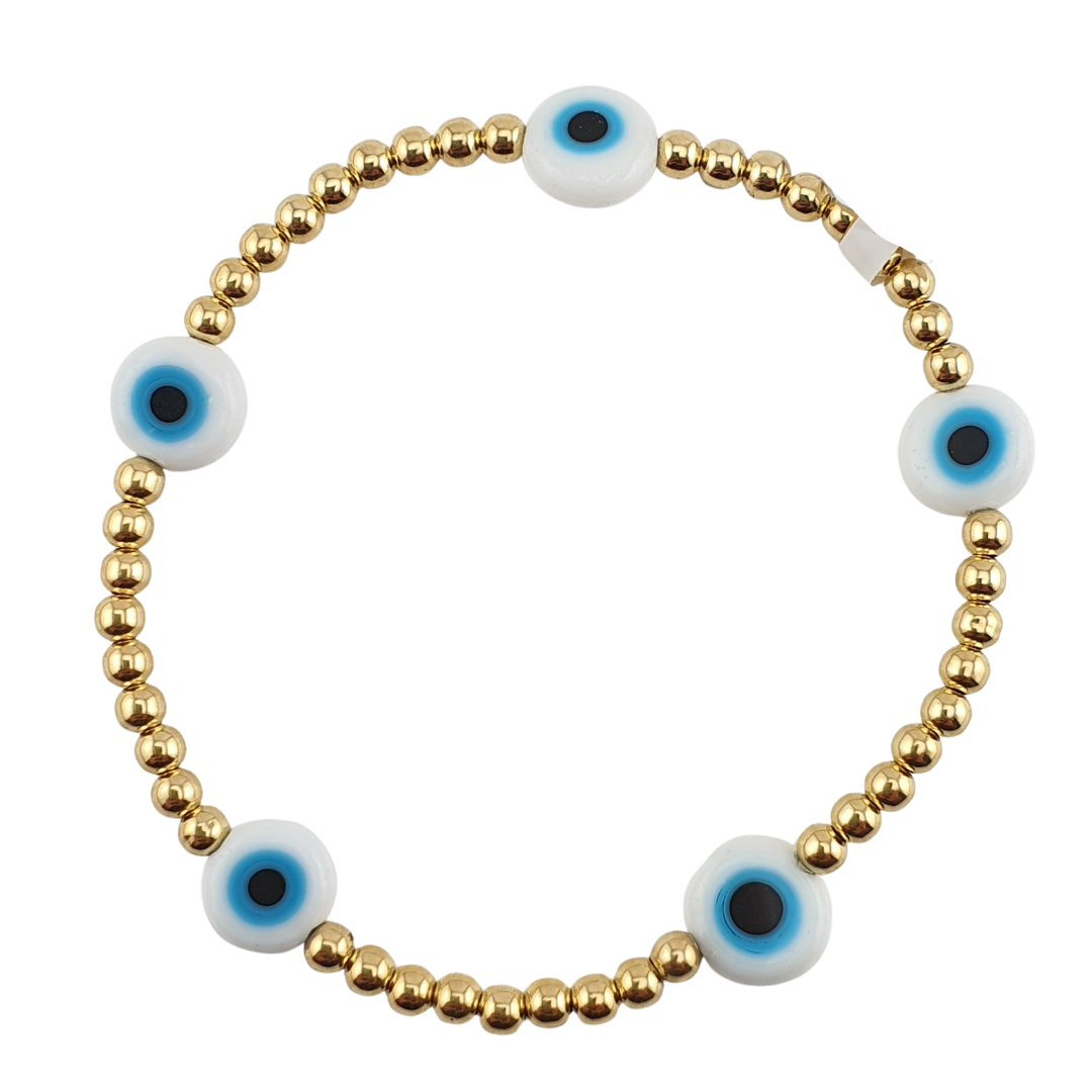 Pulsera bolitas ojos cristal murano