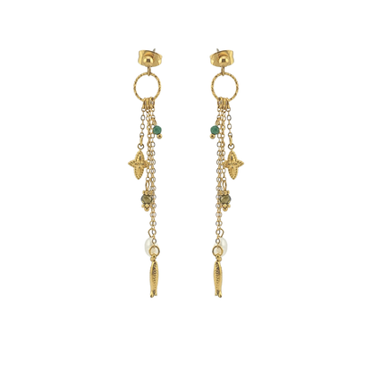 Aretes con circulo y cadena pez perla