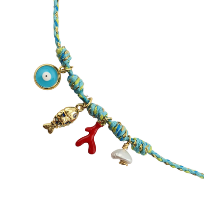 Collar Cordon turquesa perla pez coral ojo