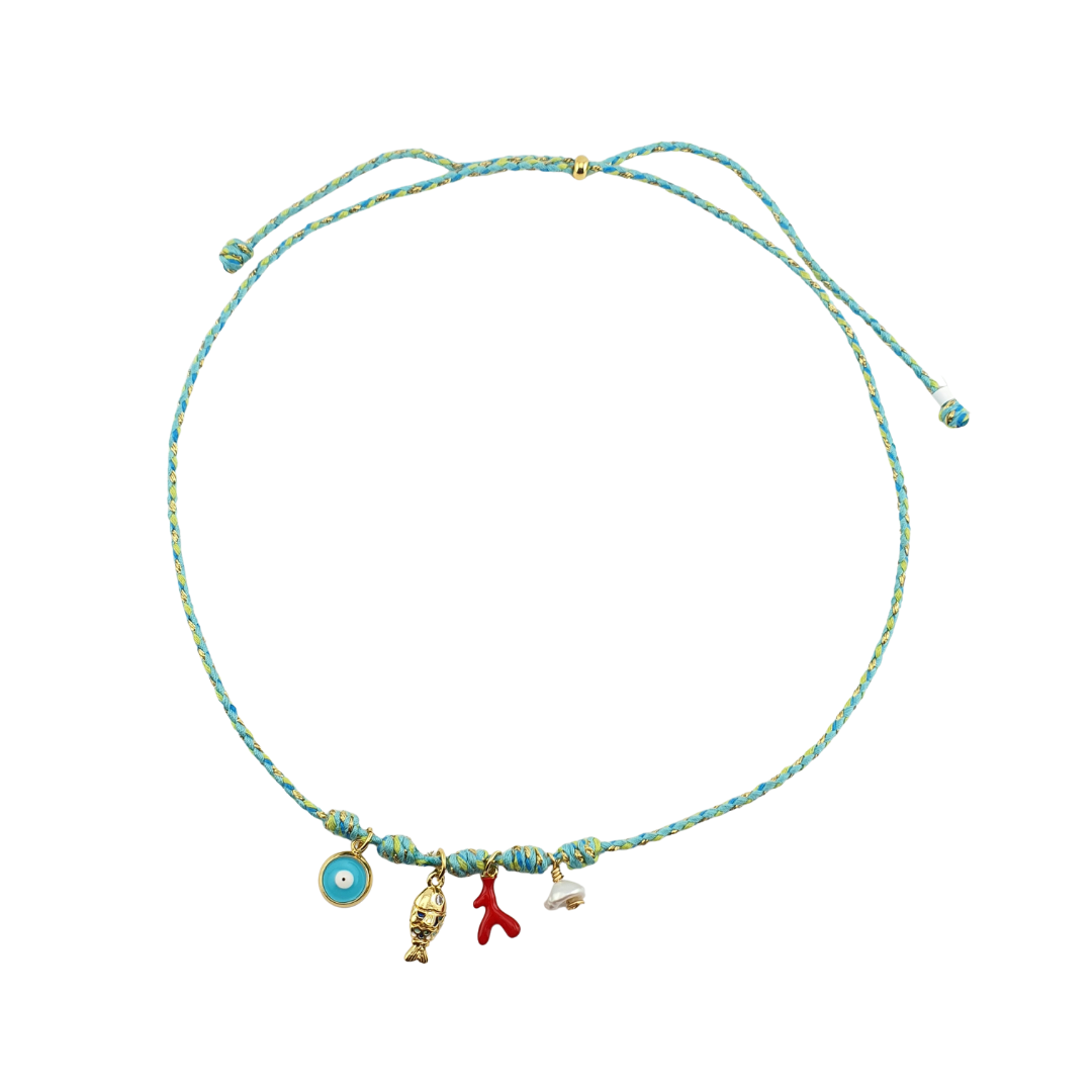 Collar Cordon turquesa perla pez coral ojo