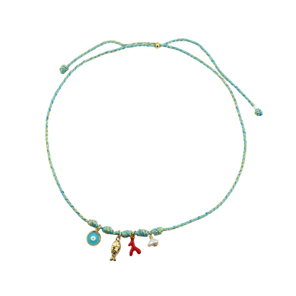 Collar Cordon turquesa perla pez coral ojo