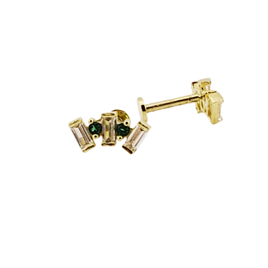 Arete baguettes y  puntos luz oro