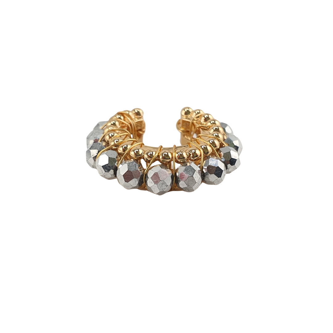 Cuff bolitas linea cristales checos metalico