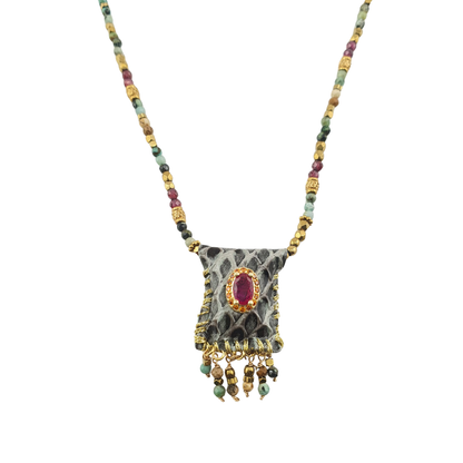 Collar turmalinas rainbow saquito snake gris