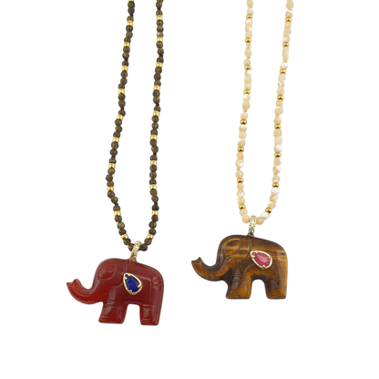 Collar turmalina olivo elefante cornalina