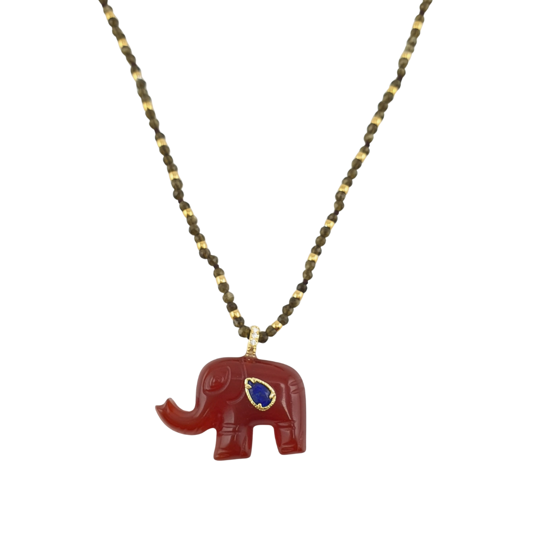 Collar turmalina olivo elefante cornalina