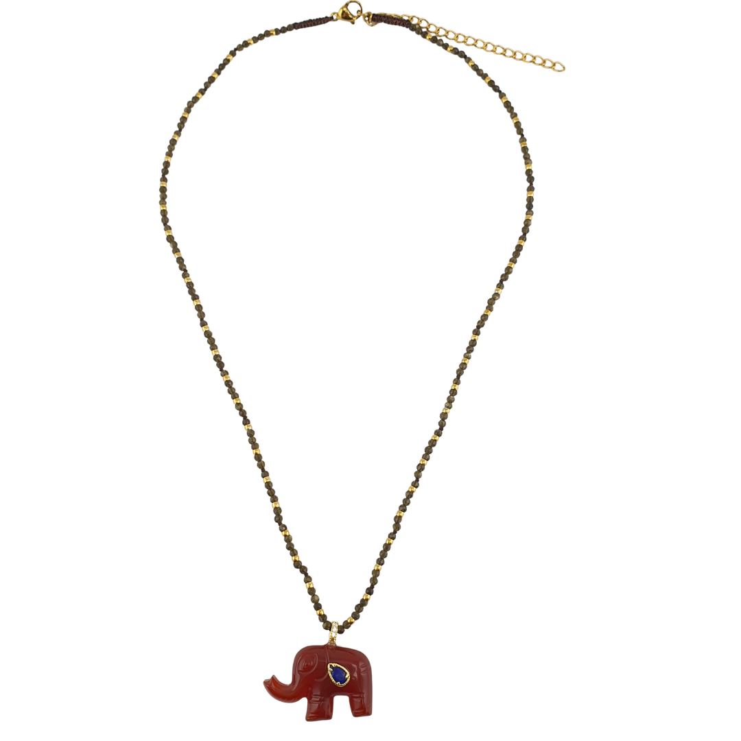 Collar turmalina olivo elefante cornalina