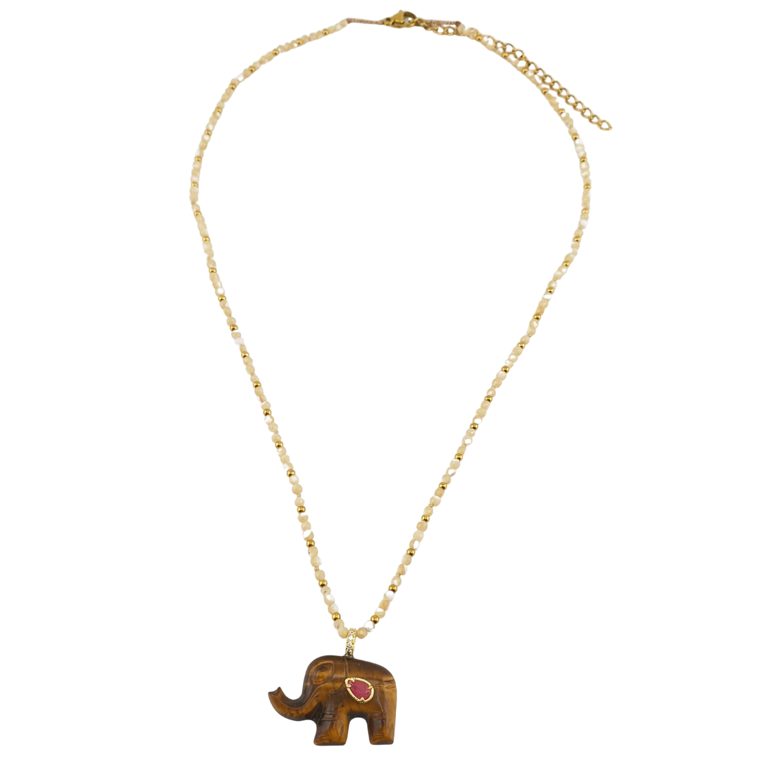 Collar turmalina olivo elefante cornalina
