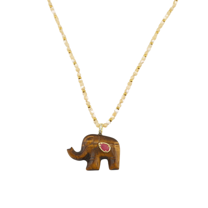 Collar turmalina olivo elefante cornalina