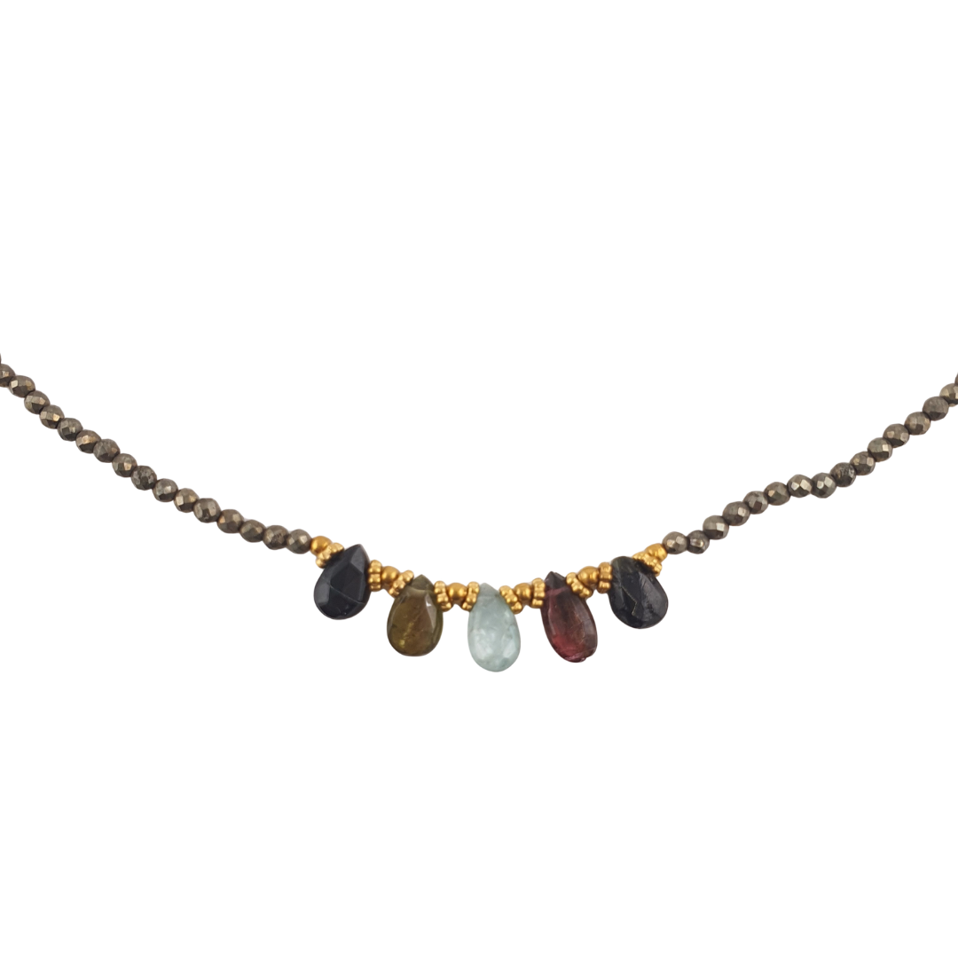Collar pirita gotas turmalina