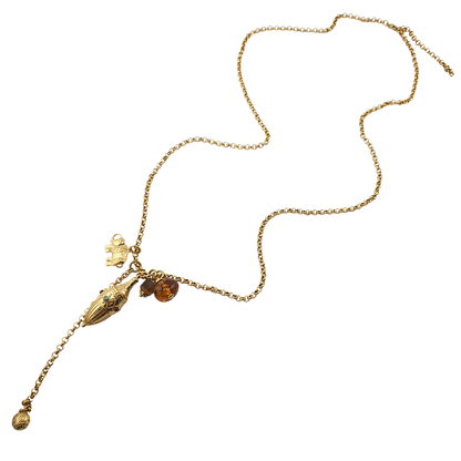 Collar largo vasija elefante tipo carey ojo tigre