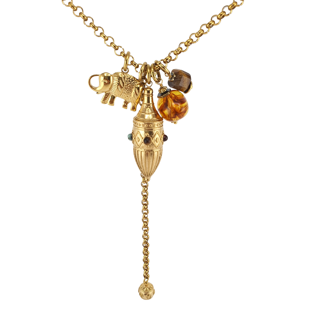 Collar largo vasija elefante tipo carey ojo tigre