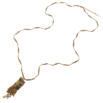 Collar largo hilo bolsita colgantes turmalinas prenhita jaspe verde