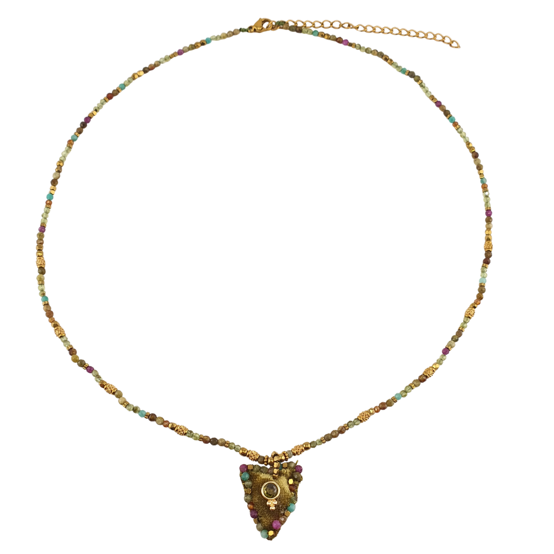 Collar corazon tercipelo peridoto prehita magnesita