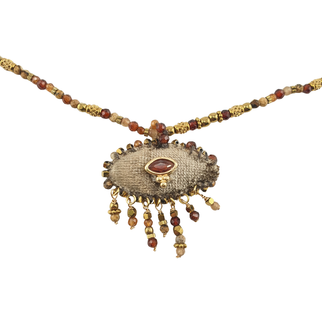 Collar ojo tercipelo quarzo rutilado jasper dalmata granate 44+6 AC DO