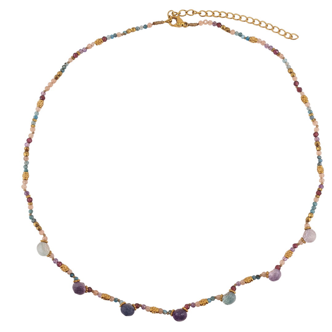 Collar diamante chunky amatista apatita light azul granate quarzo humo