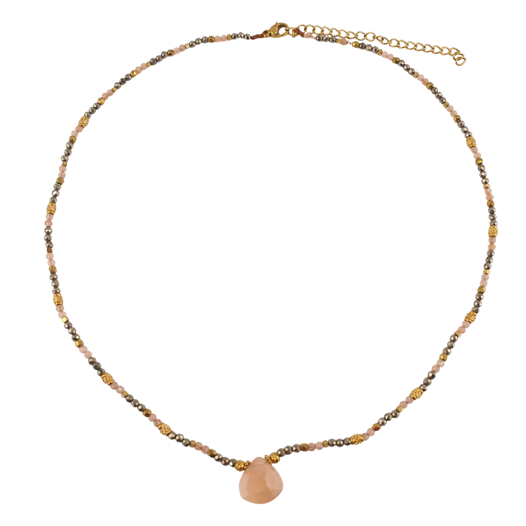 Collar pirita gota piedra luna durazno