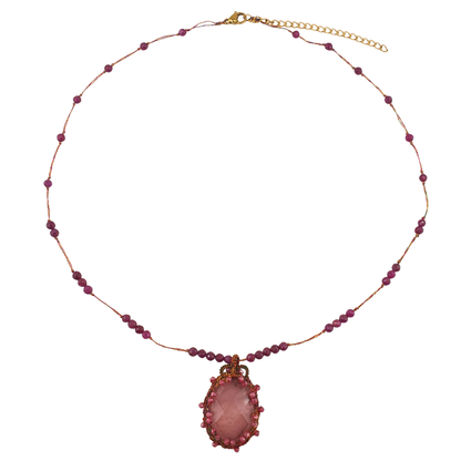 Collar calcedonia tejida hilo granate