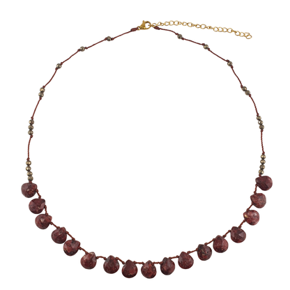 Collar hilo gotas gdes granate rodolita y pirita