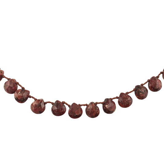 Collar hilo gotas gdes granate rodolita y pirita