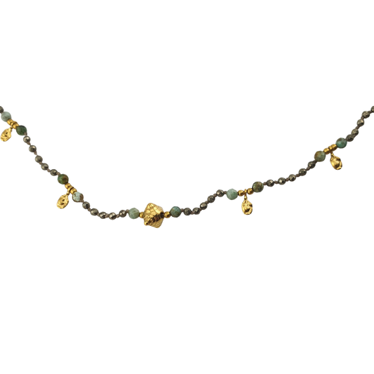 Collar largo hojitas pirita y Tu africana