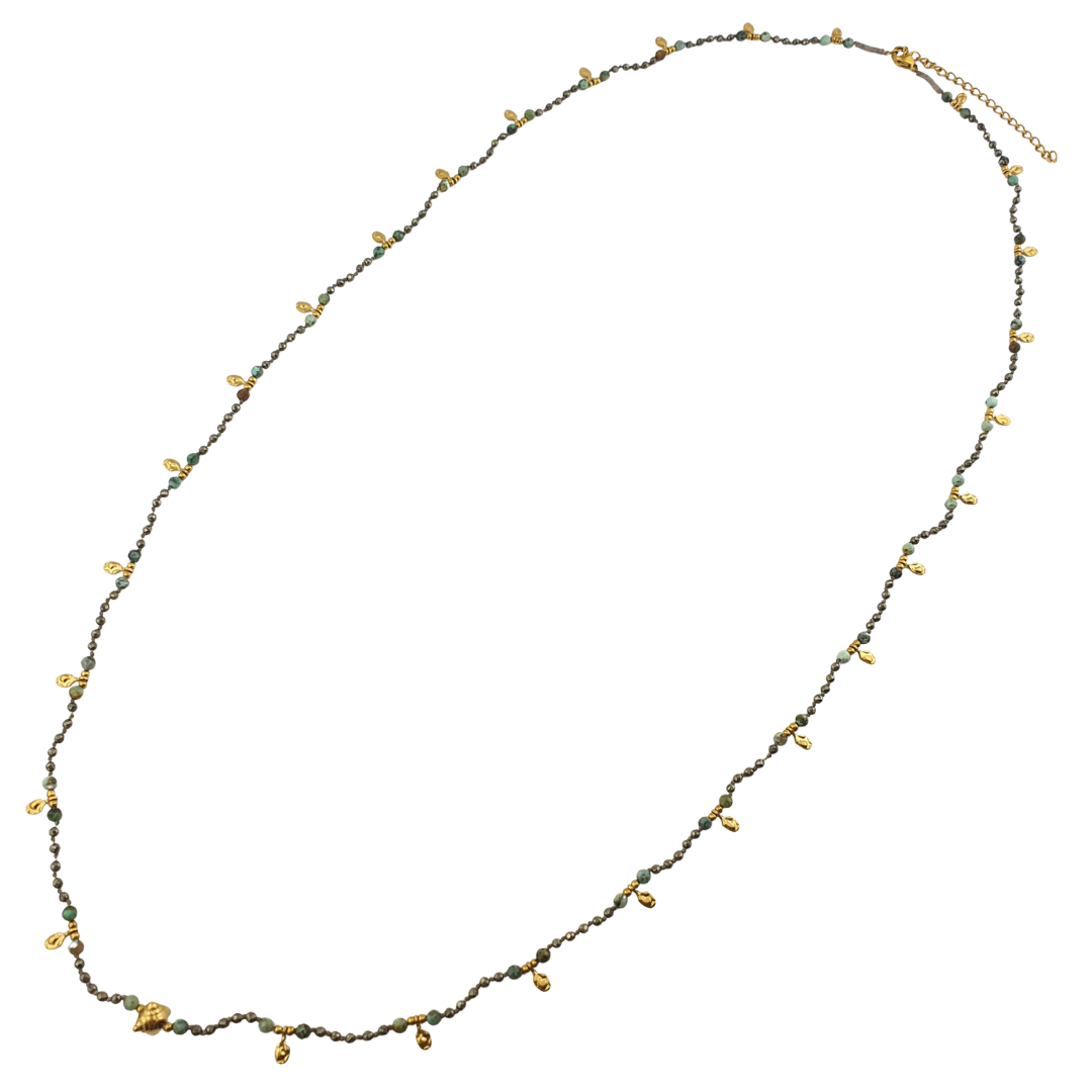 Collar largo hojitas pirita y Tu africana
