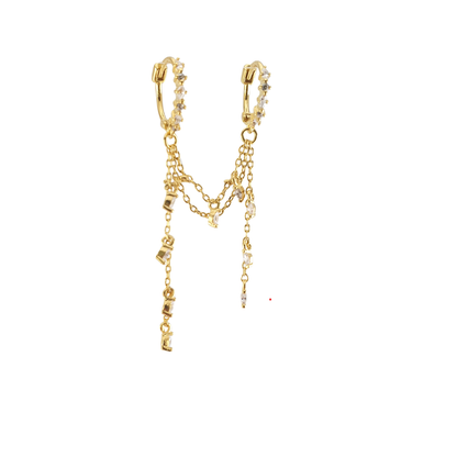 Arracada doble gotas colgantes 2 Cadenas colgantes