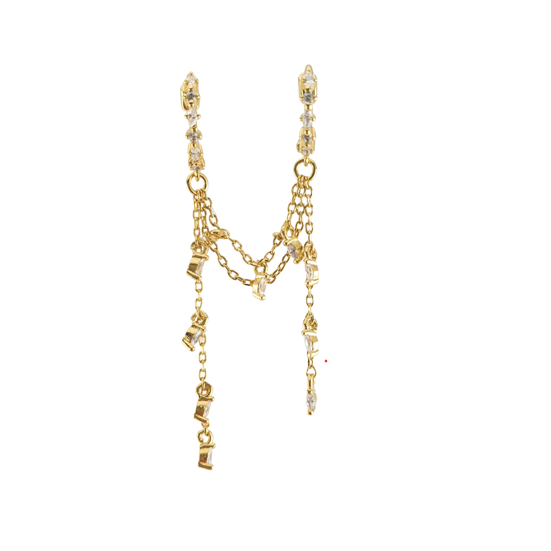 Arracada doble gotas colgantes 2 Cadenas colgantes